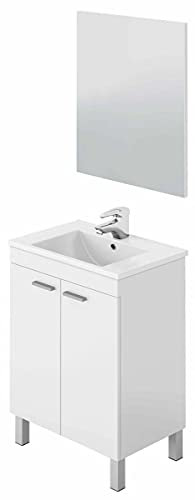 PEGANE Meuble Salle de Bain sous-Vasque 60 cm avec 2 Portes + Miroir Coloris Blanc Brillant - H80 x Longueur 60 x Profondeur 45 cm