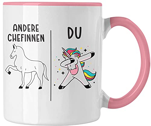 Trendation - Beste Chefin Tasse Lustig Geschenk Spruch Lieblingschefin Weihnachten Geburtstag (Rosa)