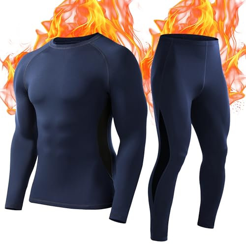 Roadbox Mens Thermal Underwear Fleece Lined Long Sleeve Tops & Tights Athletic Warm Base Layer as