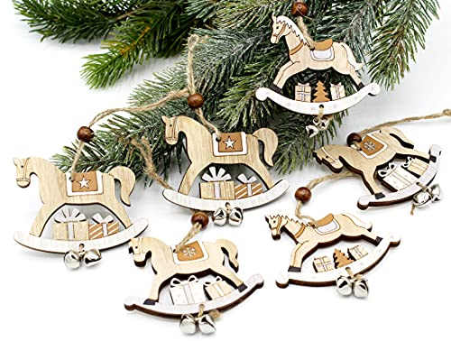 LB H&F 6er Anhänger Winter Deko Holzanhänger Dekoanhänger grau (Schaukelpferd Anhänger Deko)