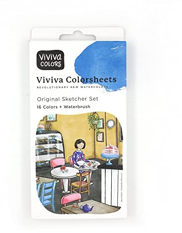 Viviva Colorsheets Set Feuilles de Couleurs Aquarelle Original Avec Pinceau Réservoir