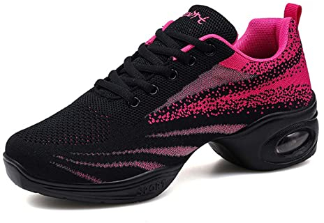 CERYTHRINA Jazzschuhe Damen Geteilte Sohle Plateauschuhe Schnüren Training Tanzsneaker Athletic Schuhe Tanzen Fitness Yoga Sportschuhe Schwarz/Rose 39