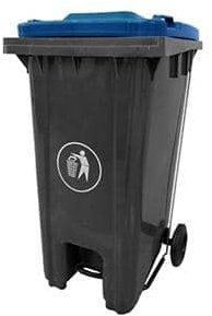 GPC LPB120Z_BL_L Polypropylene Pedal Wheel Bin with Lid, 120L Capacity, 55cm x 46cm x 94cm, Grey/Blue