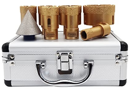 SHDIATOOL Punte per trapano diamantate 20/25/32/35/40/50/68 mm e punte per smussatura da 50 mm con scatola in alluminio M14 per piastrelle in porcellana granito marmo-set di 8