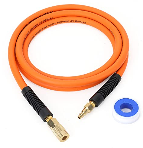 FYPower Air Compressor Whip Hose 3/8 Inch x 10 Feet Lead in Hybrid Hose with Fittings, Flexible and Kink Resistant, 1/4 Industrial Quick Coupler and Plug Kit