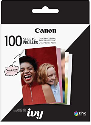 Canon Ivy Zink Lot de 100 feuilles de papier photo autocollant 5,1 x 7,6 cm