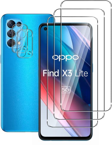 FWang 3 Piezas Cristal Templado para Oppo Find X3 Lite y 2 Piezas Protector de Lente de cámara,Dureza 9H, Anti-Arañazos, Sin Burbujas,HD Protector de pantalla