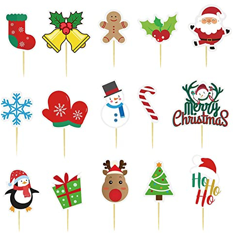 WedDecor Christmas Drink Stirrers, Holiday Swizzle Sticks and Festive Cake Toppers, Decorative Xmas Party Picks for Cakes, Cupcakes, Appetisers and Dessertsâ€“ Pack of 15pcs