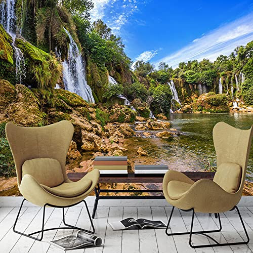 CILODO Papier Peint Panoramique 3D Montagnes et chutes d'eau 3D Papier Peint pour Salon Chambre Restaurant Enfant Décoration Murale 350cm×250cm(LxH)