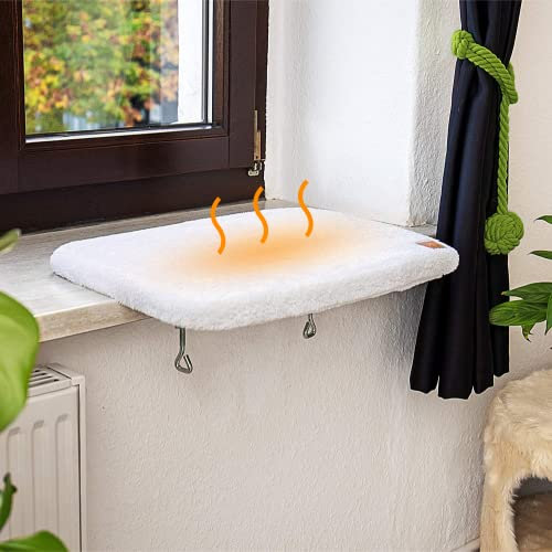 Pfotenolymp® Premium Selbstheizendes Liegebrett für Katzen am Fenster - Einzigartige Thermo Selbstheizende Matte für Katzen & Hunde - Leicht zu reinigende Katzenliege für die Fensterbank