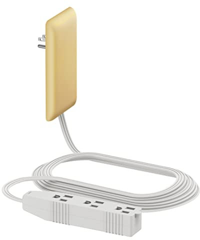 LIDER Flat-Face Outlet Extender with 3 Receptacles, Ultra-Thin Wall Plate Plug with Cord Extender and 3-Outlet Power Strip, 8ft Cord, LWE8-315-GD, ETL-Listed, Gold