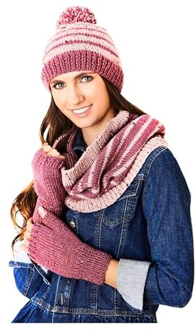 King Cole Ladies Aran Knitting Pattern Easy Knit Accessories Mittens Cowl & Hat (5970)