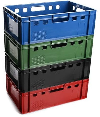 BirnePower Fleischerkiste Fleischkiste Eurofleischerkiste E2 Stapelkiste Kiste Eurobox Lagerkiste Metzgerkiste Box 60x40x20 cm (Schwarz, 3)