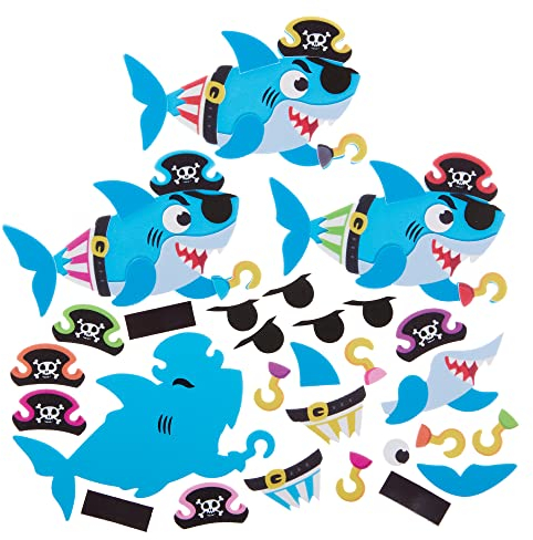 Baker Ross FX623 Piratenhai - 8er-Packung, Schaumstoff-Bastelset für Kinder, zum Mischen und Kombinieren