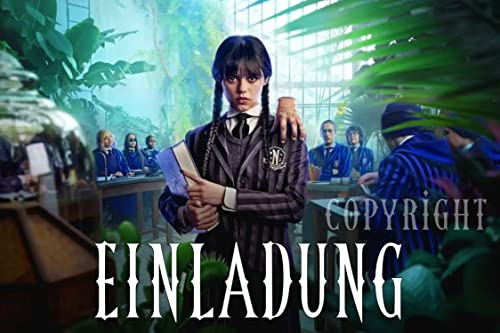 ich Geburtstag Einladungskarten 12 Stück Kindergeburtstag WEDNESDAY (AUFDRUCK COPYRIGHT IST AM ENDE NICHT MIT AUFGEDRUCKT)