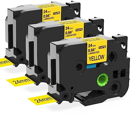 3x MarkField Kompatibel Schriftband TZ 24mm TZe-651 Schwarz auf Gelb für Brother P-Touch Beschriftungsgerät TZe651 0.94 Laminated Bänder für PT-P700 D600 P750W P900W P910BT P900 P950NW 2430