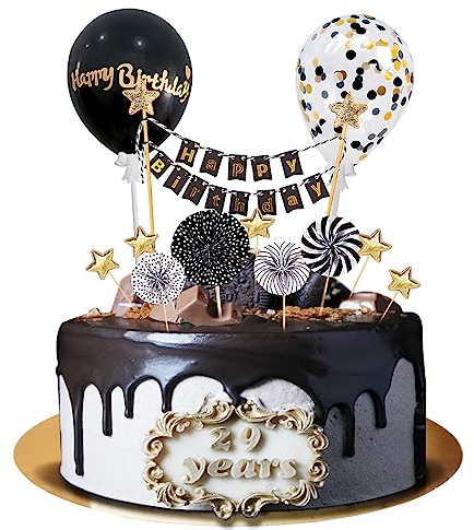 Moorle Tortendeko Schwarz Gold 12 Stück, Happy Birthday Kuchendeko, Kuchendeko Geburtstag Junge, Cake Topper Schwarz, Papierfächer Sterne Cupcake Tortenstecker für Geburtstag Dekoration Junge Mädchen
