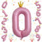 Light Pink Number 0 Balloons for Girls, 40 Inch Foil Large Pastel Pink, Crown 0-9 Set Number Balloon for Women Birthday Party Baby Shower Anniversary Graduation New Year Party Decoration Supplies