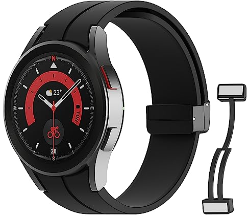 MoKo Cinturino Compatibile con Samsung Galaxy Watch 7 FE 6 5 4 40mm 44mm/Watch 6 Classic 43mm 47mm/5 Pro 45mm/4 Classic 42mm 46mm, Cinturino di Ricambio in Silicone con Fibbia Magnetica, Nero