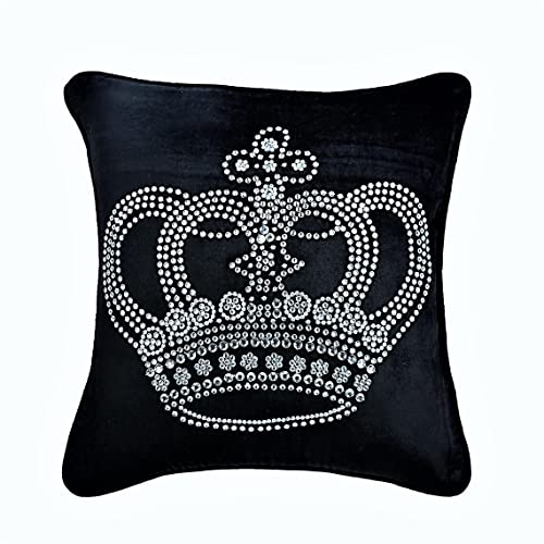 The HomeCentric Entwerfer Schwarz Kissen Shams, Crystals Kaiser Krone Kissen Shams, 2 Stück, 60x60 cm Kissen Schein, Samt Kissen Schein, Lateinisch Kissen Shams - Emperors Crown