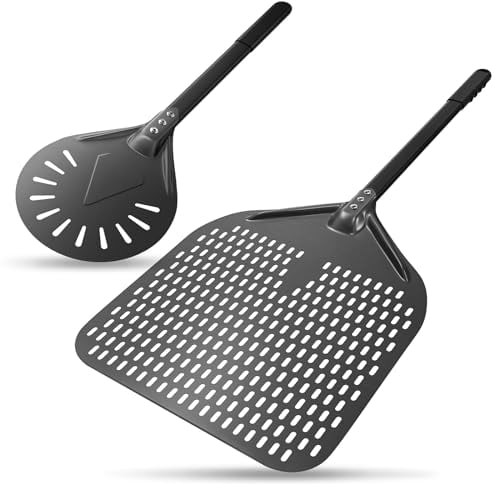 G.a HOMEFAVOR 14 Pouces Pelle à Pizza 8 Pouces Pelle a Pizza Perforée Pizza Paddle en Aluminium Anodiséen Dur avec Résistance Aux Hautes Températurespour