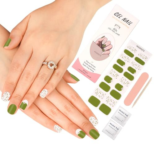 ZAHRVIA Gel Nail Stickers, Semi Cured Nail Wraps, 20 Pcs Nail Polish Strips for Salon, Professional Manicure Set - Spring Green (UV/LED Lamp Required)