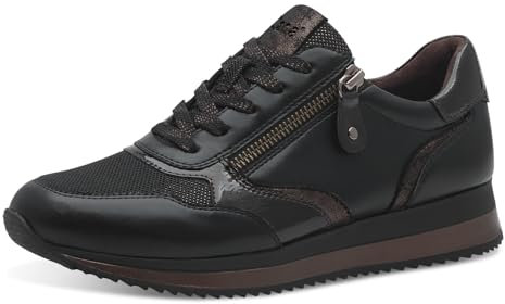 Jana Femmes Baskets Plates avec Fermeture éclair Vegan, Noir (Noir/Bronze), 42 EU