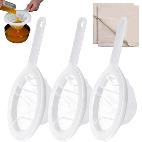 3 Pièces Tamis 100/200/400 Mesh avec 2 47 * 47cm Tissu Filtrant, Filtre à Tamis Fin, Passoire en Nylon, Passoire Alimentaire Ménagère, pour Filtrer Café, Thé, Jus de fruit, Vin, Lait