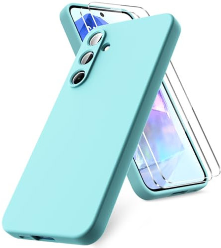 Vansdon Coque Compatible avec Samsung Galaxy A55 5G, 2 Film de Protection en Verre trempé, Housse Souple en TPU en Silicone Liquide, Housse en Caoutchouc Antichoc - Bleu Clair