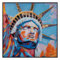 LOLAhome Handgemaltes Bild in Blau und Orange von New York, auf Leinwand, 100 x 100 cm