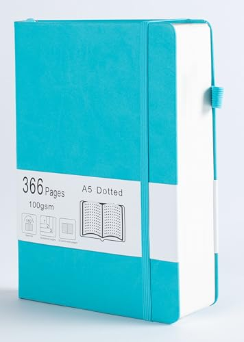 Thick Bullet Dotted Journal with 366 Numbered Pages, A5 Journal for Writing with 100GSM Dot Grid Paper, Hardcover Leather Notebooks for Women Men School Note Taking Office Work Diary, 5.7x8.3 Navy