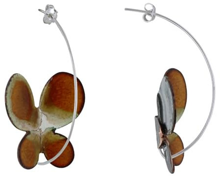 LES POULETTES BIJOUX - Ohrringe Schmetterlingen Braun und Weiß Emaillierten