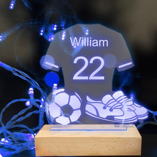 Personalised Football Light Custom Football Lamp Led Football Light Up Sign Soccer Jersey Night Light for Men Boys Sports Fans Gifts Home Table Room Decoration for Fathers Day/Birthday/Christmas