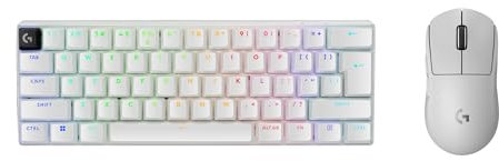 Logitech G Pro X 60 Lightspeed, Teclado inalámbrico para Gaming, 60% TKL mecánico Ultra Compacto para PC (QWERTY US) + Pro X Superlight 2 Lightspeed Ratón Inalámbrico Gaming - Blanco