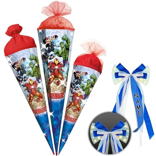 alles-meine.de GmbH Schultüte - Avenger - 35-85 cm - Größe wählbar - Holzspitze wählbar - inkl. Name + Verschluß-Schleife - Zuckertüte - Tüll - oder Filzabschluß - eckig/rund..