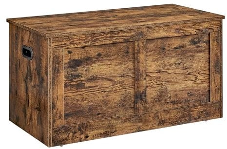 VASAGLE Storage Chest, Storage Bench, Blanket Box with 2 Safety Hinges, Shoe Storage Bench, Barn Style, 40 x 80 x 46.5 cm, for Hallway, Bedroom, Living Room, Rustic Brown LSB064K01, Vintagebraun
