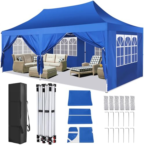 COBIZI Pavillon 3x6m Faltpavillon Wasserdicht Stabil Winterfest Partyzelt Faltbar Pop Up Pavillon mit 6 Seitenwänden UV-Schutz 50+ Gartenpavillon für Strand Hochzeit Camping, Blau