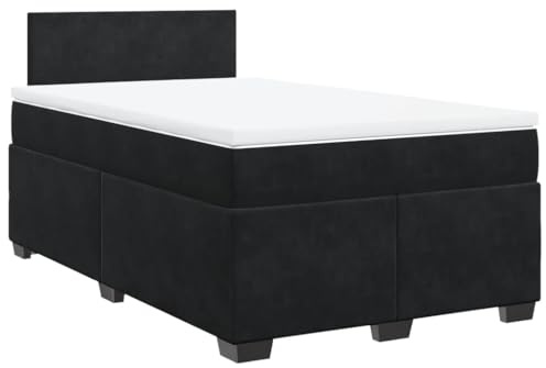 vidaXL Boxspringbett, Polsterbett Bett mit LED Matratze Kopfteil, Bettgestell mit Lattenrost, Doppelbett für Schlafzimmer, Schwarz 120x190cm Samt