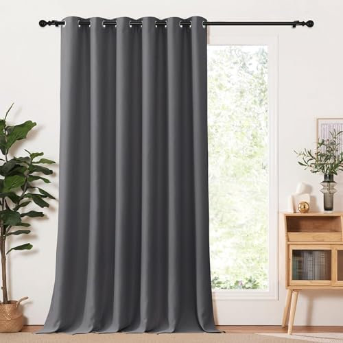AMZYU Tenda Oscurante da Interno, 80 x 230 cm Tende Camera da Letto Oscuranti per Interni Tende Soggiorno con Anelli Lavabile, Tinta Unita Antirumore per Interni Finestre, Grigio Scuro