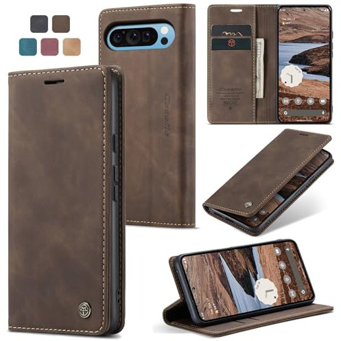 Cracedily Cover per Google Pixel 9 Pro XL Case, Custodia Cover Pelle Premium Portafoglio con Porta Carte Magnetica Supporto Protezione Flip Case Custodia per Pixel 9 Pro XL, Caffè