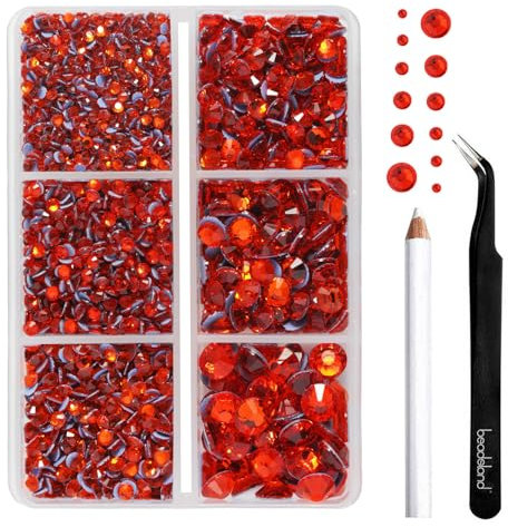 BEADSLAND Hotfix Rhinestones, 4000 PCS Orange Rhinestones for Clothes Crafts Mixed 6 Sizes with Wax Pencil and Tweezers Kit, SS6-SS30, Hyacinth
