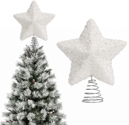 Sequin Christmas Tree Topper Star, 18CM Glitter Star Tree Topper Xmas Sparkly Tree Top Star Christmas Decorations Ornaments for Xmas Decoration (White)