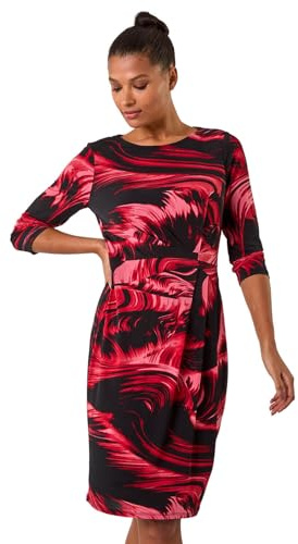 Roman Originals Ruched Waist Dress for Women UK - Ladies Twist Knot Waisted Wrap Stretch Jersey Knee Length Business Smart Work Office Formal Evening Drape - Red Noir - Size 18