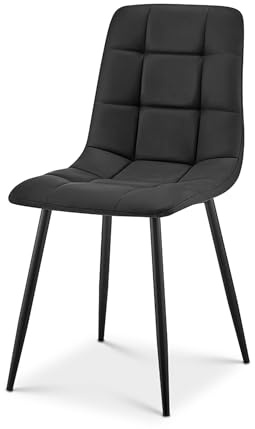 Bravich Vegan Leather Dining Chair, Black Faux Leather Embossed High Back Upholstered Kitchen Seat with Metal Legs, Modern Accent Chairs for Office, Room, Bedroom and Dressing Table