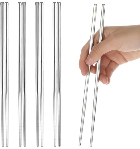 YUXIANLB 5 Pairs Metal Chopsticks Reusable Silver Chopsticks Dishwasher Safe, 304 Stainless Steel Chop Sticks Lightweight Non-Slip Japanese Korean Chinese Chopstick for Cooking Home Kitchen