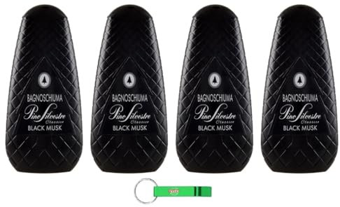 4 gel doccia Pino Silvestre Classico Black Musk Bath Foam Bagnoschiuma, gel doccia 750 ml + portachiavi Beni Culinari