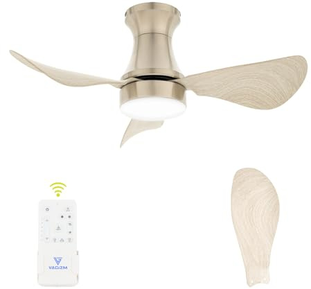 Vagizm Low Profile VV Ceiling Fan with Light for Bedroom: 30 Inch Small Flush Mount Quiet Ceiling Fan with Remote Control - 6 Speeds and 3CCT - DC Motor Reversible - 3 Blades Gray V