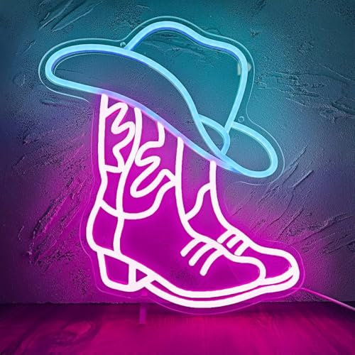 LED Neon Signs for Wall Decor Cowboy Boot Shape Signs for Bistro Pub Club Man Cave Western Boys and Girls' Bedroom Acrylic Neon Lights for Bar Parties(USB Powered)