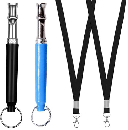 2 Stück Hundepfeife Rütter Rückruf,Hundepfeife Hochfrequenz Lautlos,Erziehungshilfen für Hunde Edelstahl,Dog Whistle,Hundetraining Hundepfeifen Gegen Bellen,Hilfsmittel Pfeife Hund Rückruf mit Lanyard
