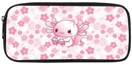 Biyejit Axolotls Federmäppchen mit Kirschblütenmotiv, für Kinder, Kosmetik, Make-up, Münzen, Geldbörse für Damen, Kulturbeutel, Schreibwaren-Tasche für Teenager, Jungen, Mädchen, Geschenk zum